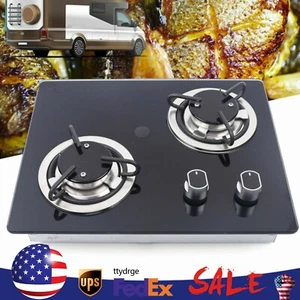 Boat Caravan RV Camper LPG Gas Stove Hob 2 Gas Burner Tempered Glass Cooktop TOP - Bild 1 von 10