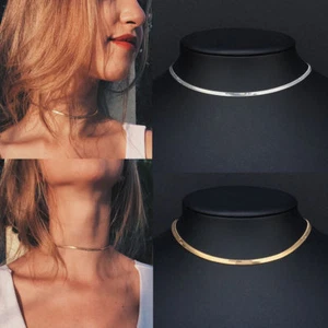 Fashion Chain Jewelry Accessories Simple Snake Choker Necklace Silver Gold - Picture 1 of 6