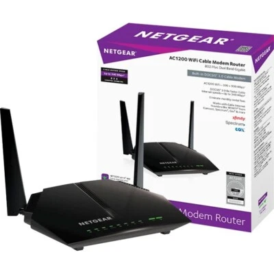 NETGEAR - Dual-Band AC1200 Router with 8 x 4 DOCSIS 3.0 Cable Modem - Black (VG) - Image 1 of 4
