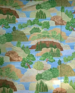 Vtg Marlborough Full Flat Sheet Pillowcase Forest Landscape Trees Fabric 70s USA - Picture 1 of 7