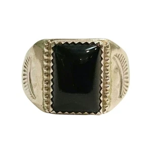 Anillo Navajo Diné Vintage Plata Esterlina Ónix Para Hombre Joyería del Suroeste - Imagen 1 de 4