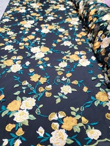 Oaxaca Multicolor Mexican Floral Design Embroidery Black Mesh Lace Fabric BTY - Picture 1 of 11