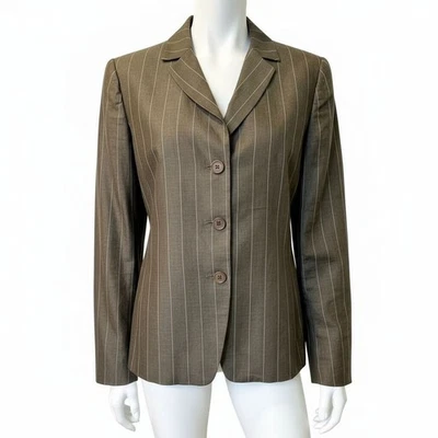 Howard Showers Linen Blazer Jacket Sz 14 L Brown Pinstripe Corporate Classic EUC - Image 1 of 4