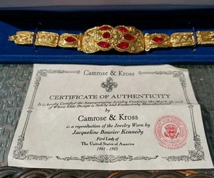 Vintage Camrose & Kross Bracelet JBK JACKIE KENNEDY RUBY RED & GOLD - Picture 1 of 5