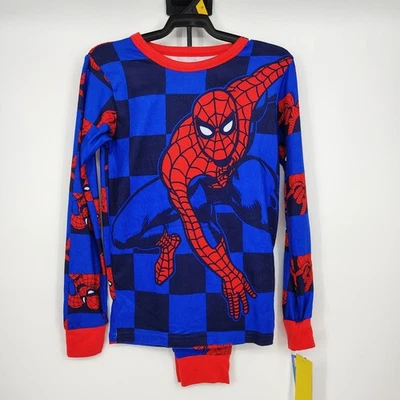 Conjunto de Calças Pijama Marvel Spiderman Menino Tamanho 10 Azul Vermelho Xadrez Manga Longa Novo com etiquetas - Imagem 1 de 4