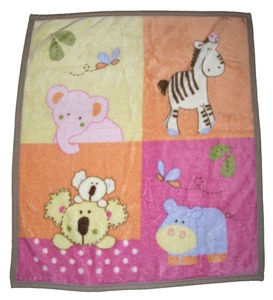 Cocalo Baby Pink Tropical Punch Plush Blanket Koala Bear Hippo Zebra Elephant - Picture 1 of 2
