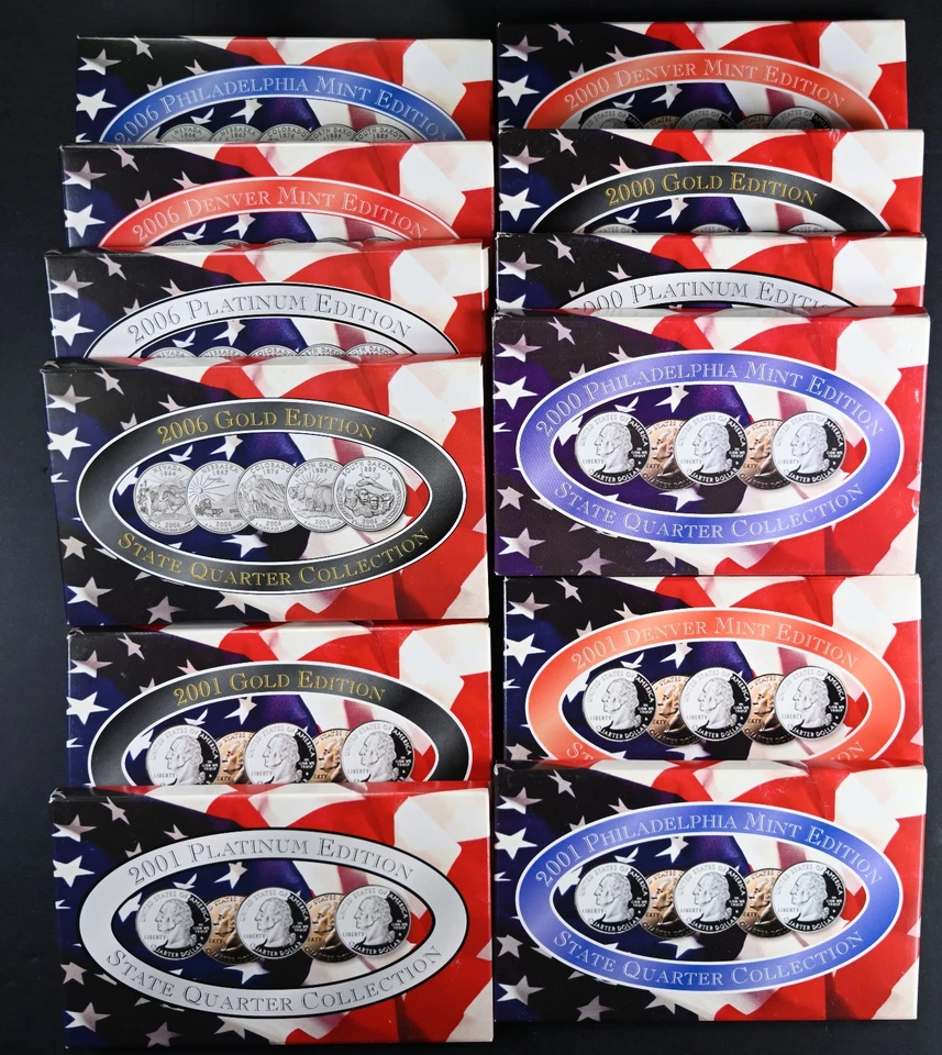 13 Sets 1999-2006 State Quarter 25c Collection US Mint Gold Platinum Coin - Image 1 of 2