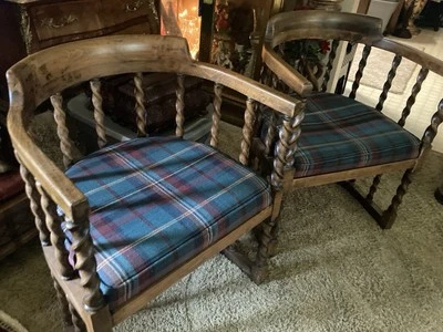 2 антикварных дубовых стула для паба с бочонком во всю длину из ячменя - Изображение 1 из 4