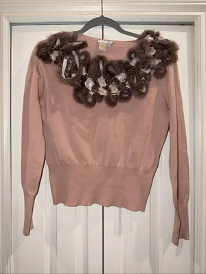 Suéter de mujer vintage Alberto Makali manga larga rosa detalle piel - grande Foto 1 de 4