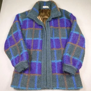 Vintage ESCADA Jacket Womens 38 Green Purple Plaid Mohair Wool W Germany 80s - Picture 1 of 14