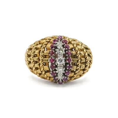 Ring mit Brillanten Diamanten 0,15 ct Rubin in 750 18 kt Gold Gr.56 - Bild 1 von 4