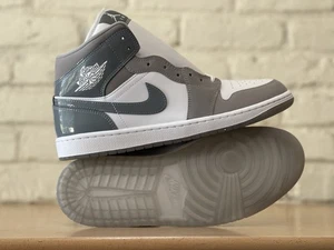Nike Air Jordan 1 Mid SE Men Size 10 White Medium Grey Cool Grey HF3216-100 New - Picture 1 of 9