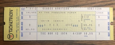 THE BEATLES GEORGE HARRISON TICKET STUB 1974 UNUSED  FABULOUS FORUM - Image 1 of 2