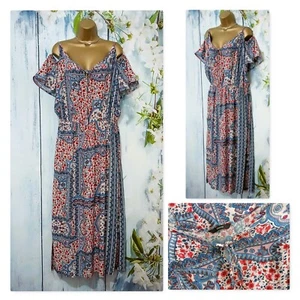 GEORGE COLD SHOULDER MAXI DRESS Size 24, Patchwork Floral Summer Holiday Dress - Picture 1 of 10