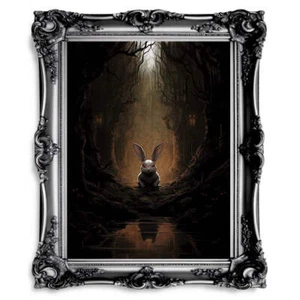 White Rabbit Haunted Woodland Dark Spooky Decor Creepy Goth Wall Art Painting Da - Picture 1 of 23