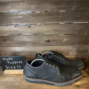 Mens Hush Puppies Black Leather Casual Lace Up Oxfords Sneakers Shoes Size 11 M - Picture 1 of 6