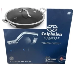 "Utensilios de cocina antiadherentes Calphalon Signature nuevo en caja $184, sartén de uso diario con tapa 12"" HECHO EN EE. UU." - Imagen 1 de 11