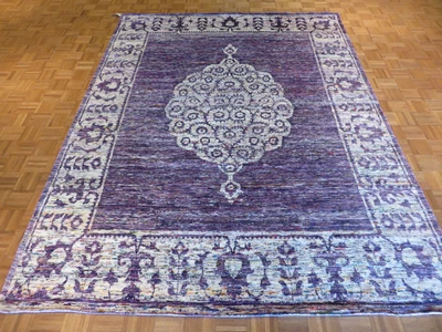 Alfombra oriental de seda de bambú fino púrpura anudada a mano 8 X 11 G3092 Foto 1 de 4