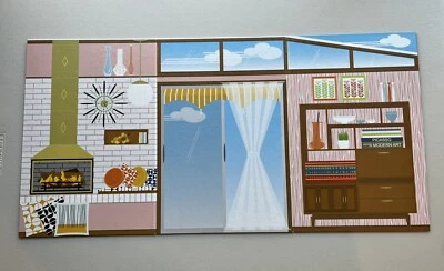 Telón de fondo Barbie Convention Dreamhouse 2024 con sala de estar rosa / patio azul Foto 1 de 4