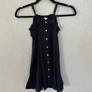 Cotton On Kids Black Linen Button Front Ruffle Trim Tank Dress Size 7 - Picture 1 of 7