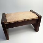 Vtg Small Wooden Foot Rest Stool Rustic Primitive Handmade Farmhouse Padded Top