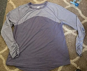 Avia ruched sleeve tee Size Xl(16-18) Women’s NWOT Purple White Striped - Picture 1 of 6