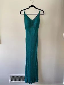 VTG 1990s Scala Green Beaded Silk Prom Homecoming Gala Gown Size Small *READ* - Picture 1 of 7