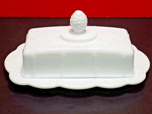 Indiana Colony White Milk Glass Harvest Grape Lidded 1/4 lb. Butter Dish - Picture 1 of 8