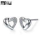 Ttstyle Rhodium 925 Sterling Silver Love Heart Earrings A Pair New