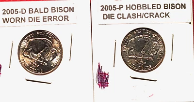 LOT OF 2 - ERROR - 2005 Jefferson Nickels: BALD & HOBBLED BISON - UNC.. - Image 1 of 4