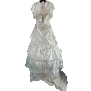 Davids Bridal WG3239 Ivory tiered Wedding Dress Size 4 Strapless + Jacket 6299 - Picture 1 of 21
