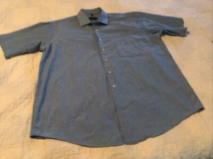 Geoffrey Beene Shirt Size 17(34-35) Button Up Short Sleeve Blue Stripe - Picture 1 of 6