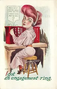 Embossed Postcard; Redhead Woman Telephone Operator got an Engagement Ring, Pun - Picture 1 of 2