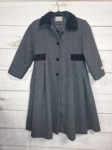 Rothschild 100% Wool Pea Coat Sz 7 Youth Girls Gray With Black Trim Lovely! - Picture 1 of 24