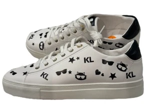 KARL LAGERFELD PARIS Cate Choupette Print Sneakers Women Sz 11 White Cat Love - Picture 1 of 12