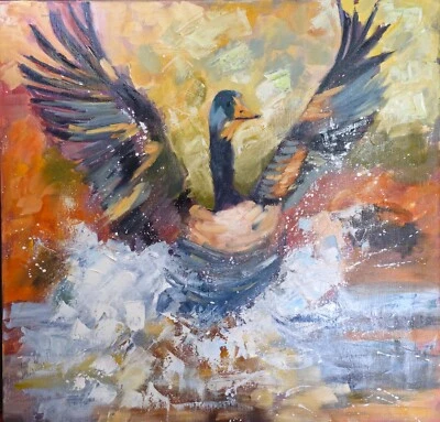 Canadian Goose Oil Painting Original Shore Wildlife Animal Hunting Extra Large - Image 1 of 2