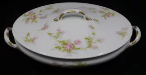 VINTAGE THEODORE HAVILAND FRANCESE LIMOGES CASSERUOLA COPERTA PIATTO, ROSA ROSA SPRAY - Foto 1 di 11