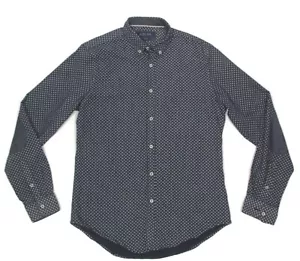 Zara Man Tight Snowflake Blue Long Sleeve Shirt Slim Fit Elbow Patch size M 680 - Picture 1 of 4