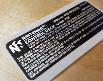 1 NINTENDO 64 N64 CONTROL DECK NUS-001(USA) Replacement Console Label Sticker - Image 1 of 4