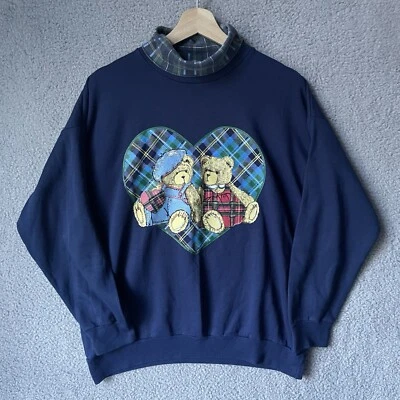 Sudadera Basic Editions Cuello Redondo Osos de Peluche Cuello Tortuga Cuadros Talla Mediana De Colección Foto 1 de 4