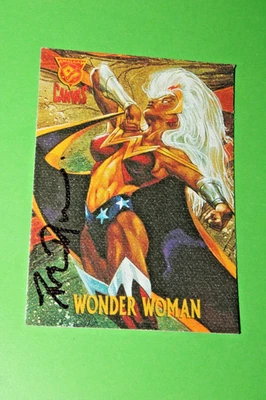 1996 AMALGAM MARVEL DC #8 CANVAS INSERT CARD SIGNED DAVE DORMAN WONDER WOMAN - Image 1 of 4