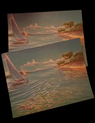 Vintage Cardstock Paper  Print  Lot -  11" X 8 1/2" - Tropical- 9 Pieces  - Image 1 of 4