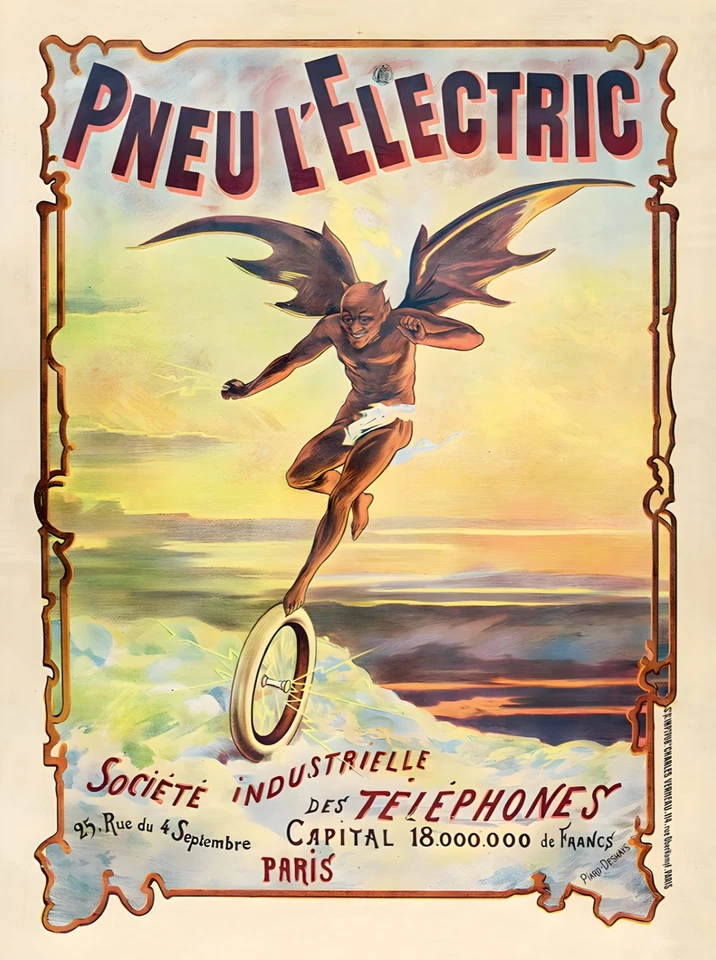 16509.Wall Decor Poster.Interior Art.Pneu L’Electric French Bike Tire Ad Devil - Image 1 of 1