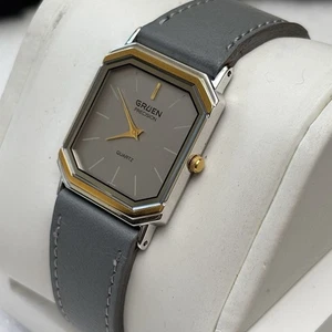 NOS Neo Vintage Gruen Watch Uomo Nero Bicolore Grigio 25mm Quarzo - Batteria Nuova - Foto 1 di 11