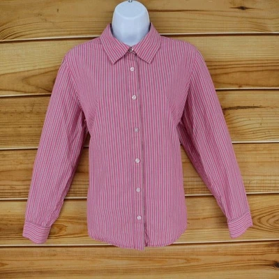 Camisa con botones IZOD para mujer talla XL rosa a rayas 100 % algodón cuello manga larga Foto 1 de 4