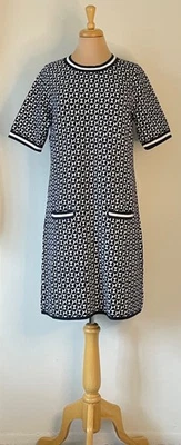 Boden US size 14 UK 18 Navy Blue & Ivory Ramona Knit Short Sleeve Dress NWT - Image 1 of 3
