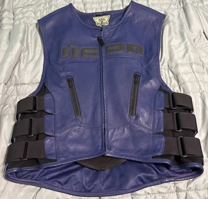 Icon Regulator Vest Blue Mens Sz L-xl Leather Motorcycle Armored EUC Plz Read - Picture 1 of 17