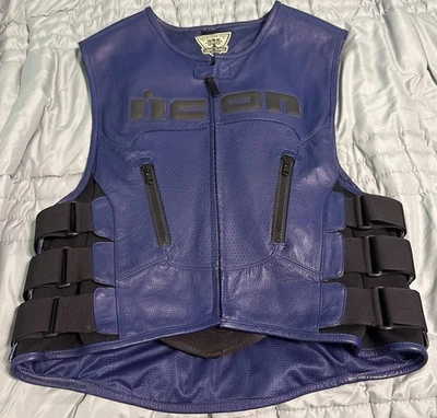 Icon Regulator Vest Blue Mens Sz L-xl Leather Motorcycle Armored EUC Plz Read - Image 1 of 4