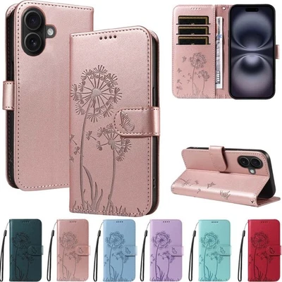Leather Dandelion Wallet Phone Case For iPhone 17 16 15 14 13 12 11 Pro Max Air - Image 1 of 4