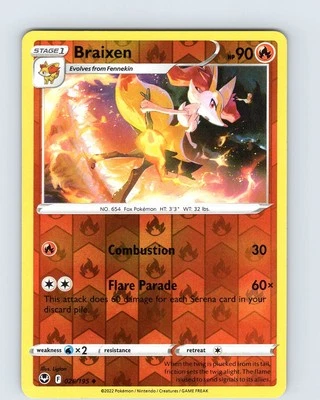 Pokemon TCG Braixen SWSH Silver Tempest 026/195 Reverse Holo Uncommon Card NM - Image 1 of 2